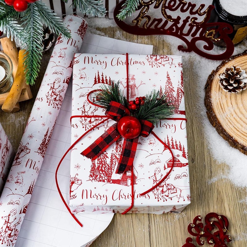Yarcony Vintage Christmas Wrapping Paper, Christmas Toile Wrapping Paper Vintage Inspired Red with Classic Santa, Deer Design for Holiday, Gift Packaging, Winter Celebrations (17 Inch X 33 Feet) - Image 2